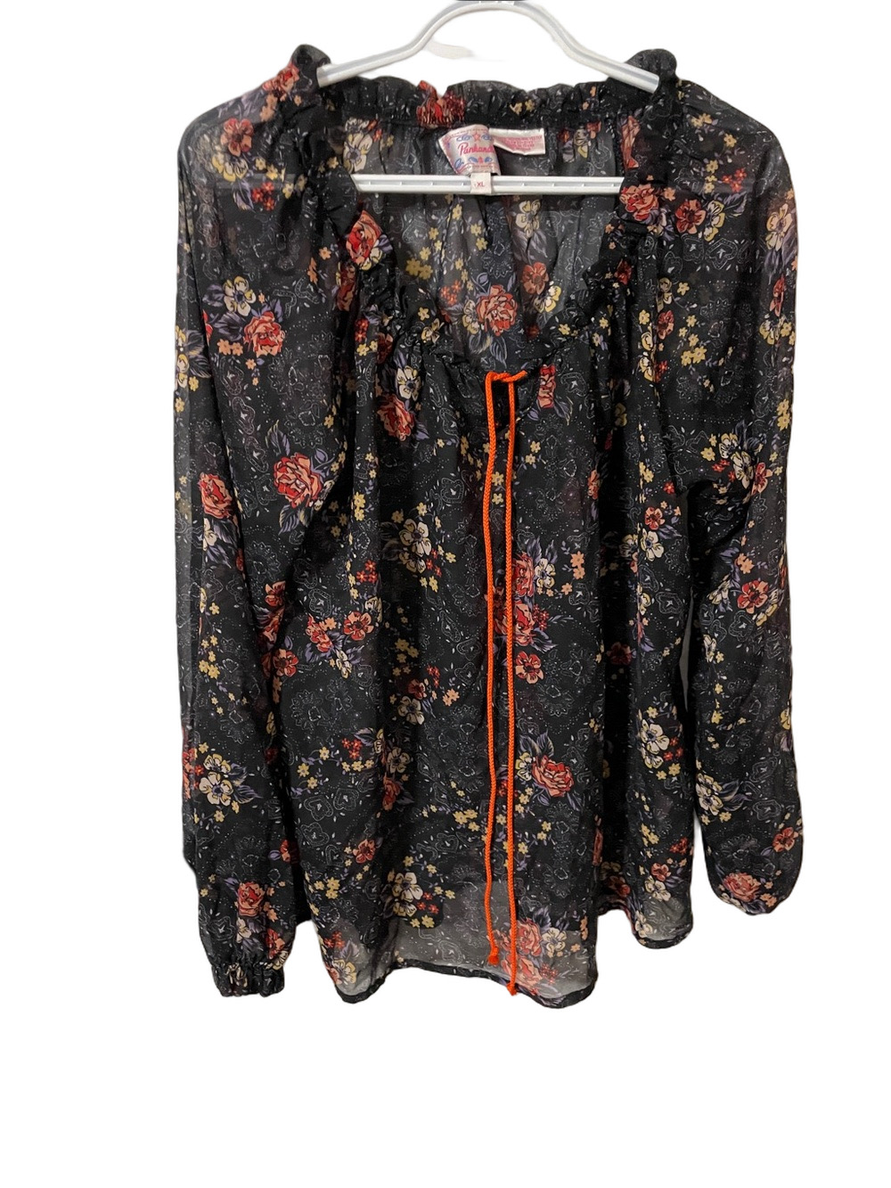 Panhandle Floral Sheer Peasant Long Sleeve Blouse Size XL